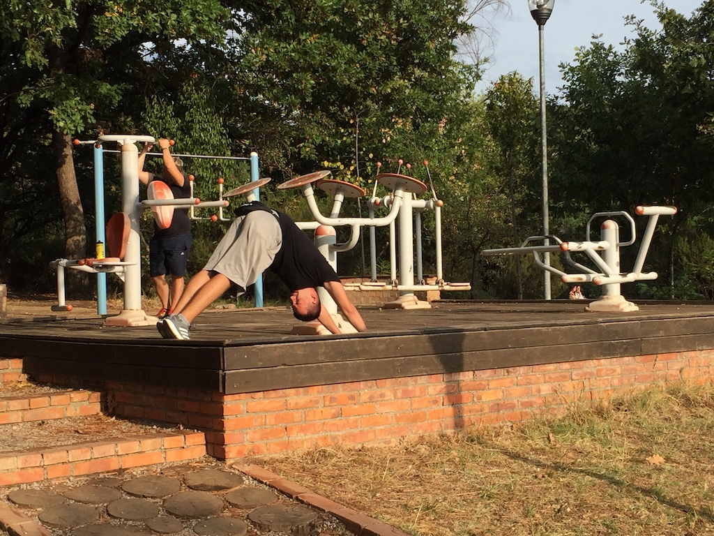 Sporttoestellen in het park.