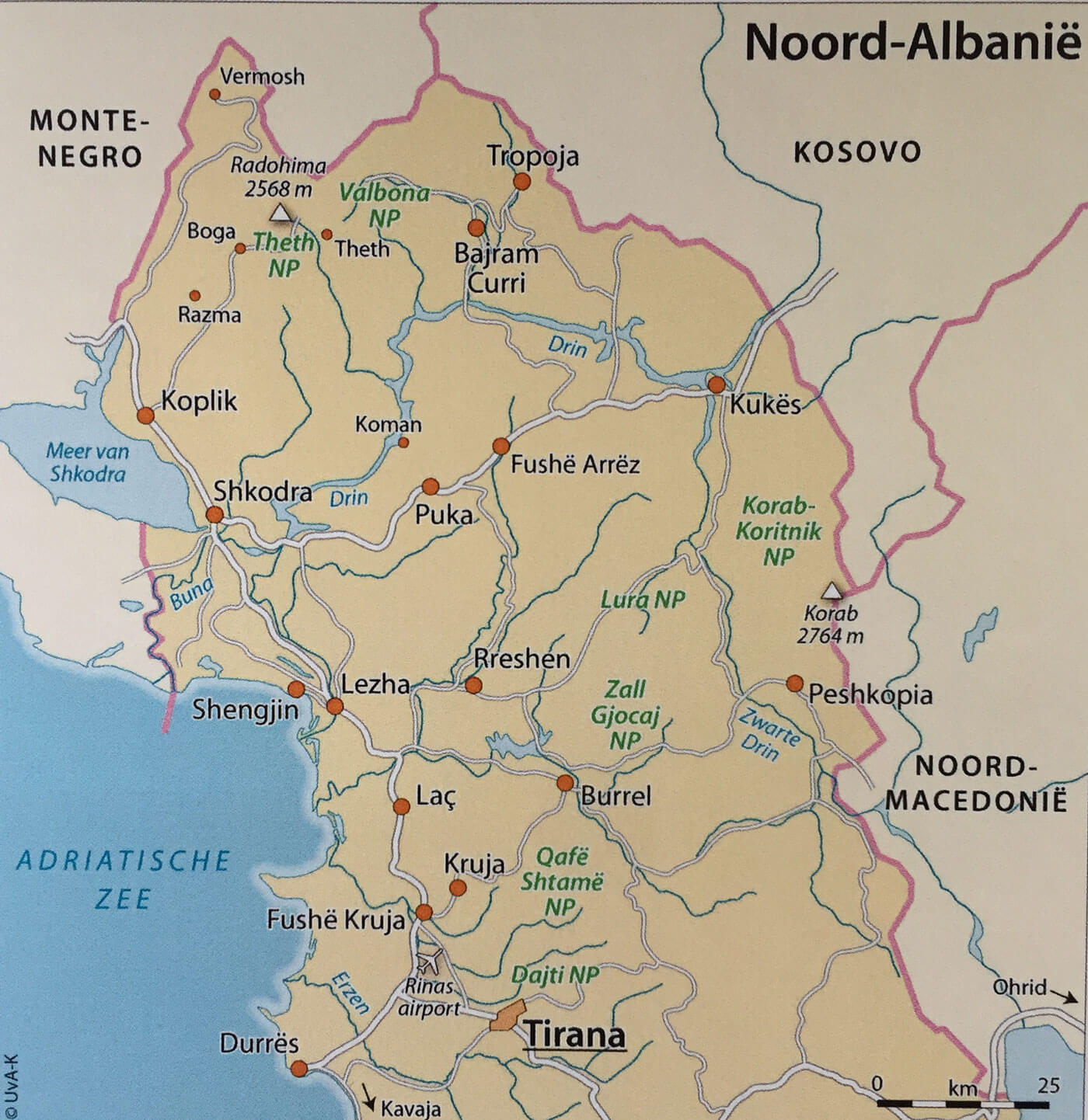 Kaart Noord-Albanië