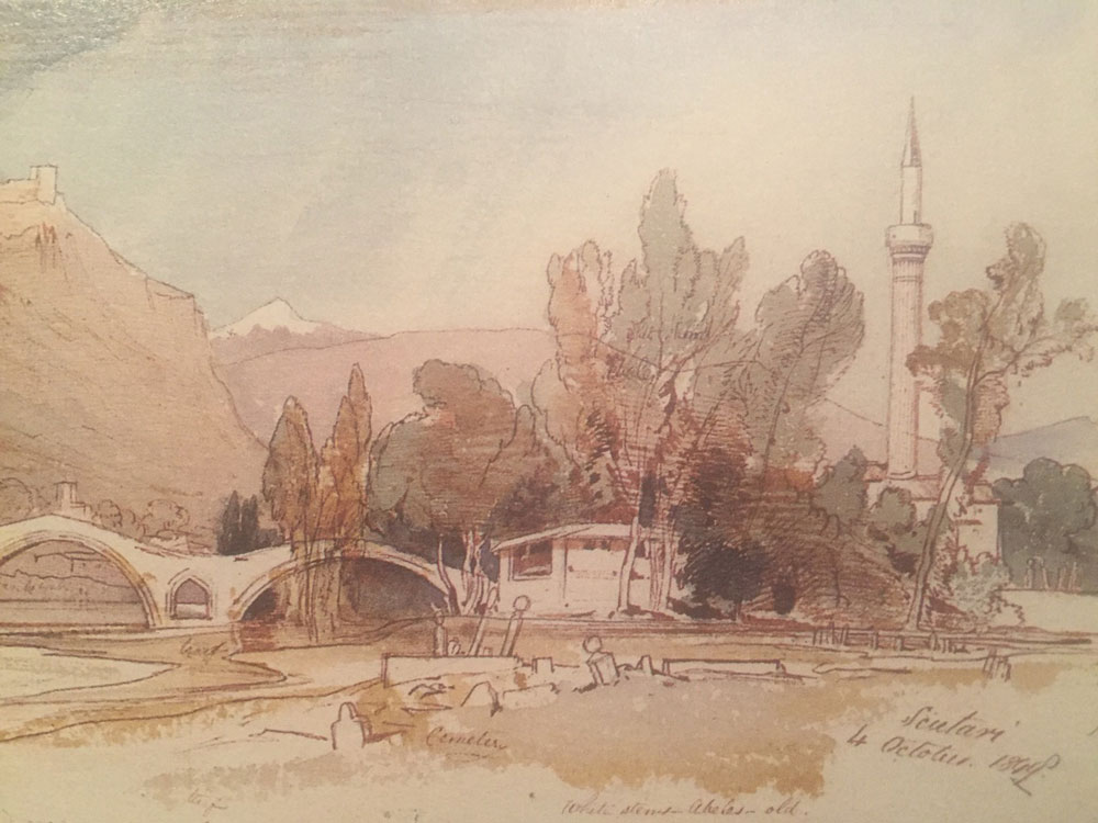 Edward Lear tekening Shkodra, oude brug bahcallek